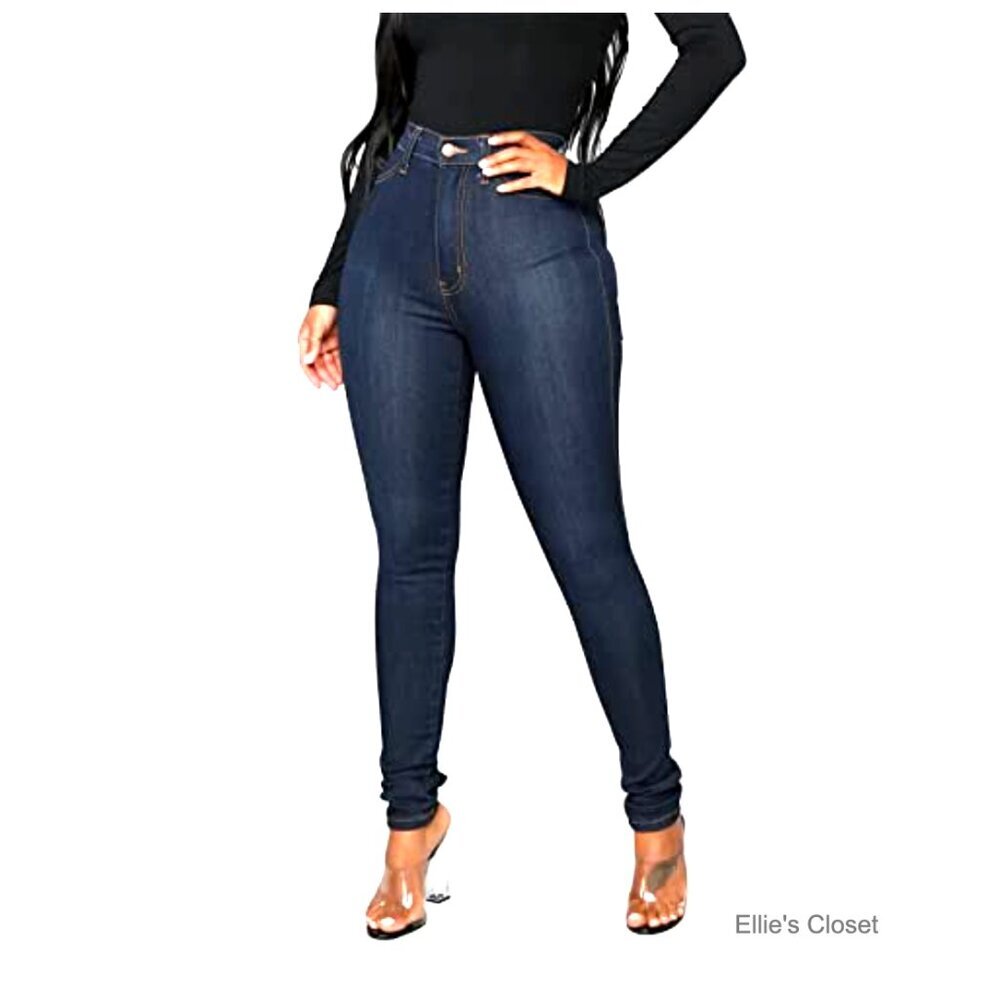 Classic High Waisted Skinny Stretch Butt Lifting Jeans Slim Fit Denim Pants - Picture 2 of 6